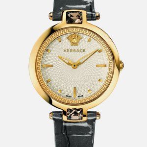 Versace 36mm Strap Black Leather Watch New